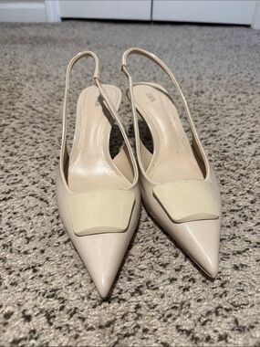 Zara Cream Pointed Toe Slingback Pumps
